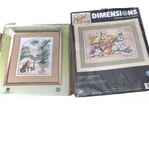 2002 Dimensions Floral Harmony Stamped Cross Stitch Kit #3210 Violin Tuba + - Picture 1 of 11